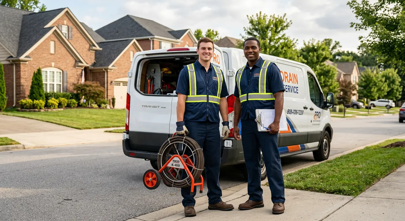 Sewer and drain service team with equipment ready for work in Purcellville